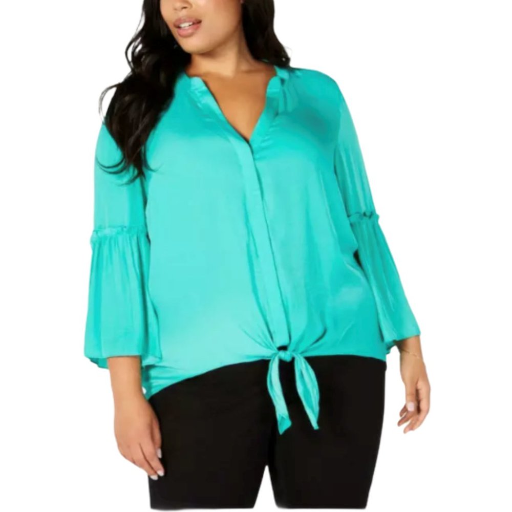 Alfani Women's PLUS Size Tie-Hem Green Blouse NWT